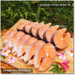 Salmon BONE-IN Atlantic Chile frozen MEDIUM SIZE portioned 1/3 CUTS for small roast +/- 1 kg/pc (price/kg)